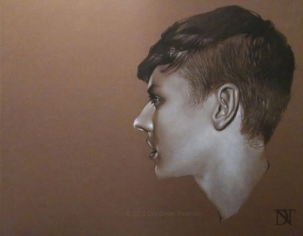 Image - charcoal portrait drawing in profile of a young man by artist and designer Donavan Thornton.