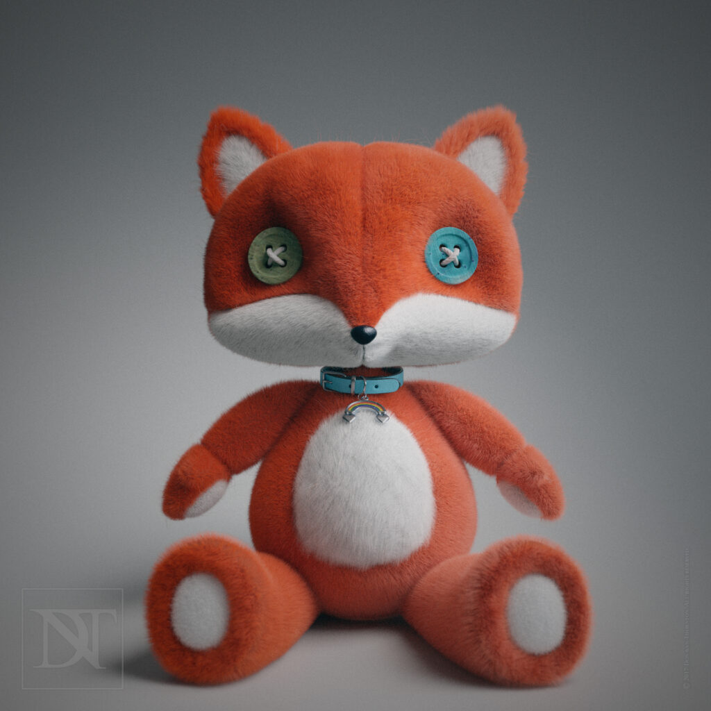 stuffed fox toy 3d render realistic image by artist and designer donavan thornton